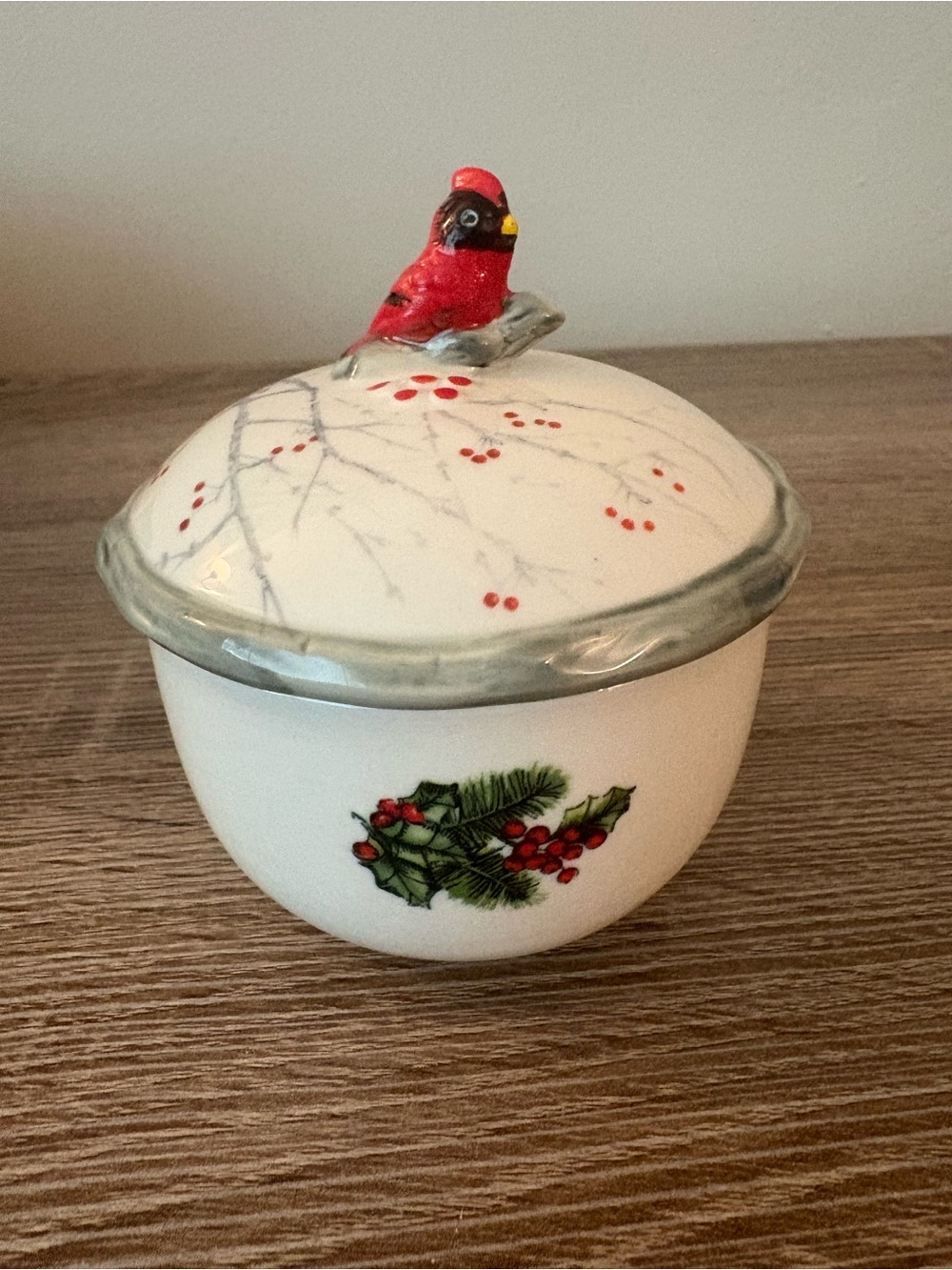 Bits & Pieces Ceramic Cardinal Christmas Holiday Trinket Box - Gently Used